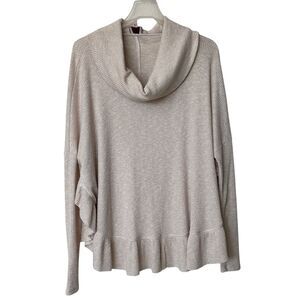 Anthropologie Orley Ruffle Cowl Neck Size S Metallic Cream Wove Sweater
